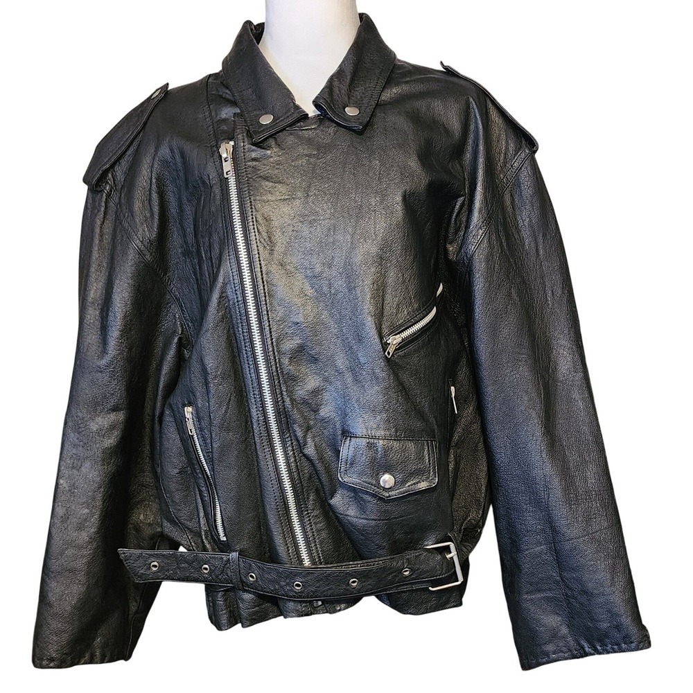 VTG Accent's On Outerwear Black Leather Motorcycle Jacket Mens XL - FLAWED